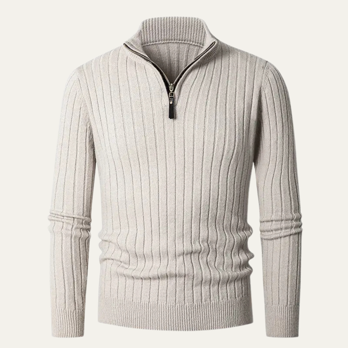 Men's Knitted Half Zip Sweater Ribbed Collar