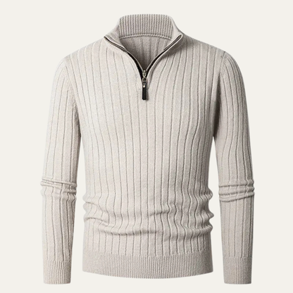 Men's Knitted Half Zip Sweater Ribbed Collar