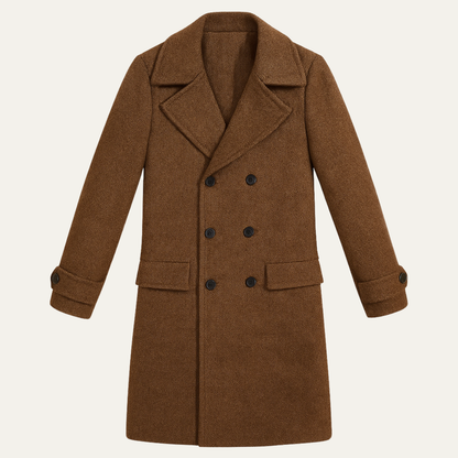 Men's Wool Blend Double Breasted Trench Coat - VibreMode