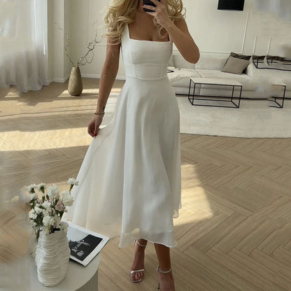 Elegant Ladies Square Neck Midi Dress - VibreMode