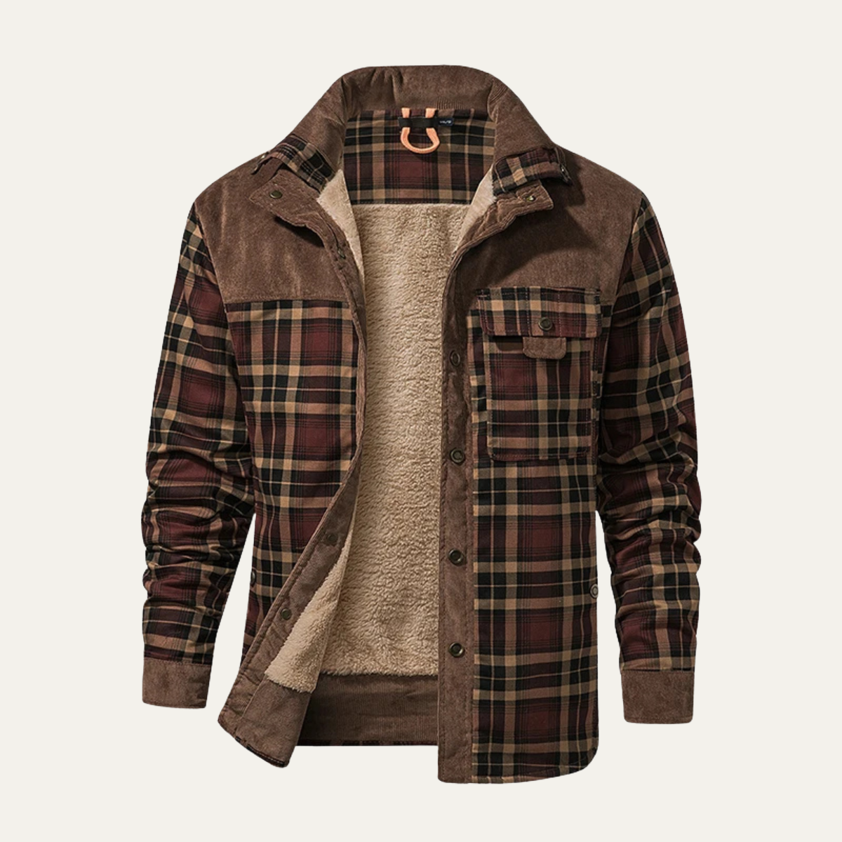Men's Plaid Flannel Jacket Multi Pocket - VibreMode