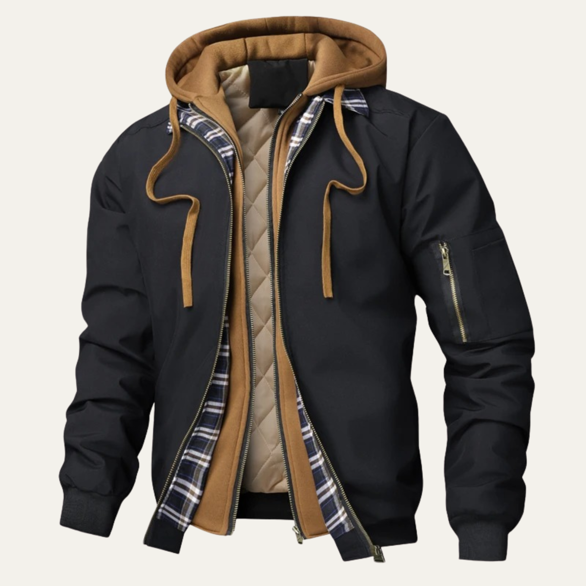 Men's Thick Fleece Bomber Hooded Jacket - VibreMode
