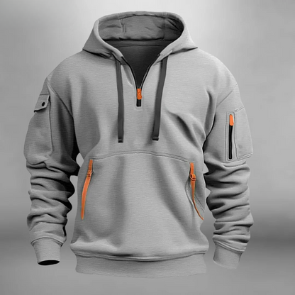 Men's Quarter Zip Hoodie Multi Pocket