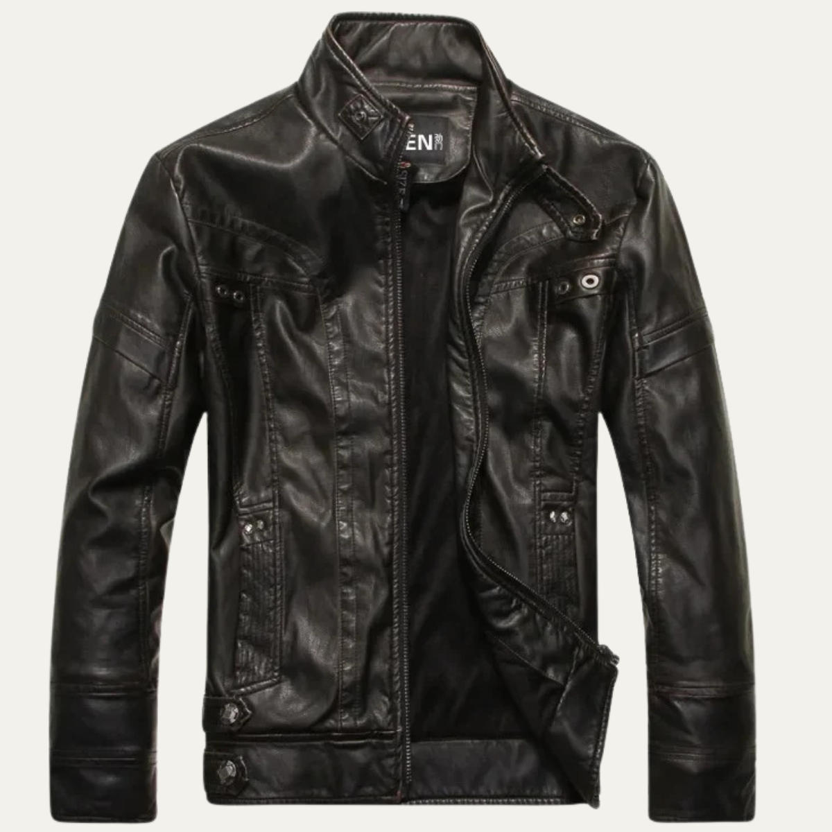 Men's Leather Biker Jacket Classic Zip Up