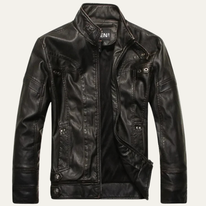 Men's Leather Biker Jacket Classic Zip Up