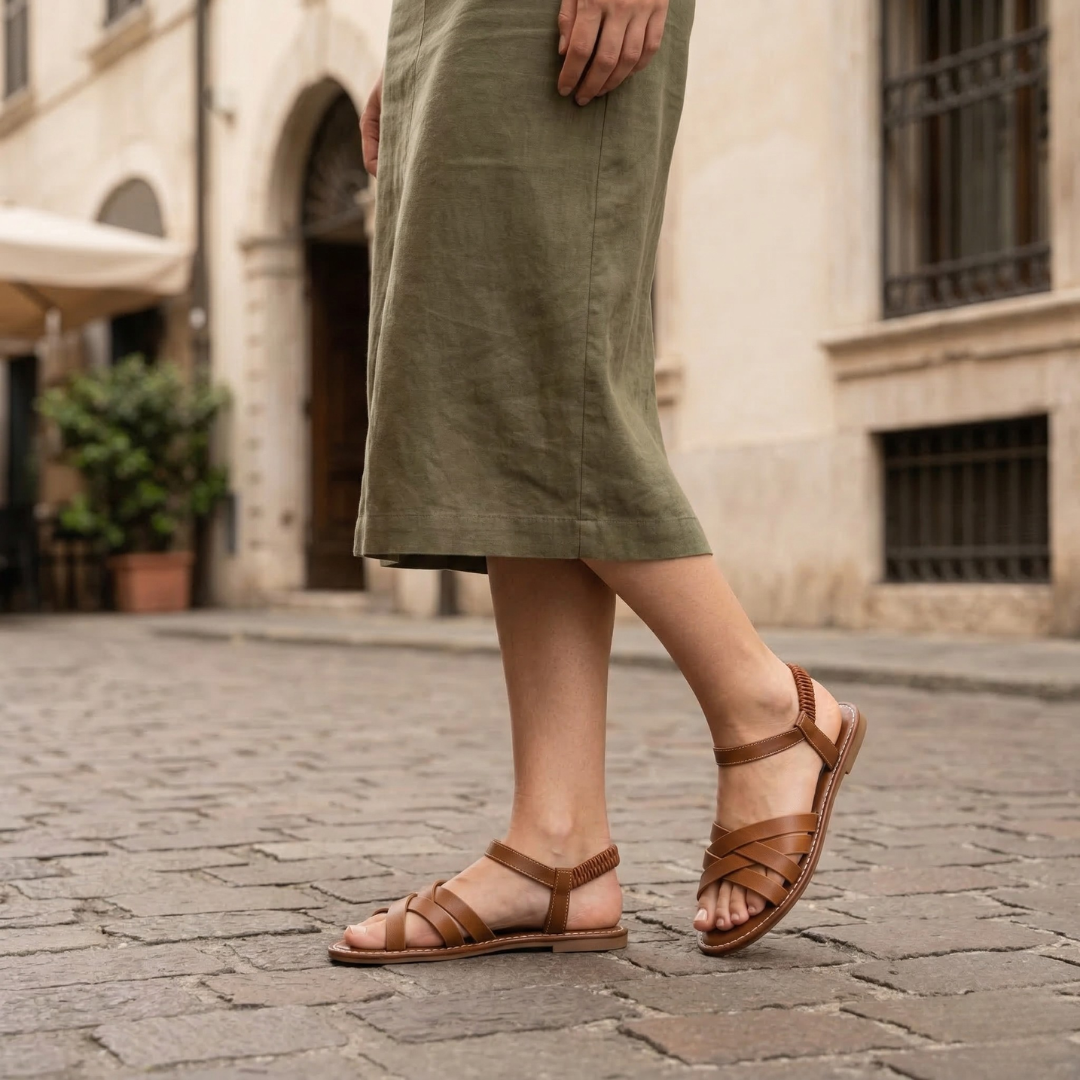 Women’s Flat Sandals Leather Strappy Summer Shoes