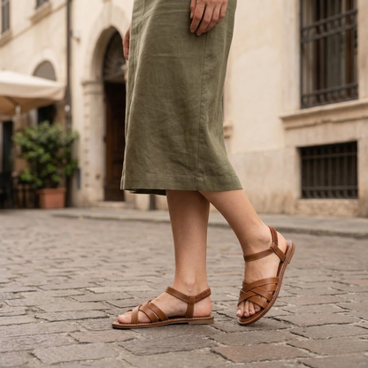 Women’s Flat Sandals Leather Strappy Summer Shoes