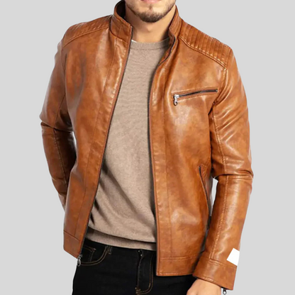 Men's Leather Windbreaker Jacket - VibreMode