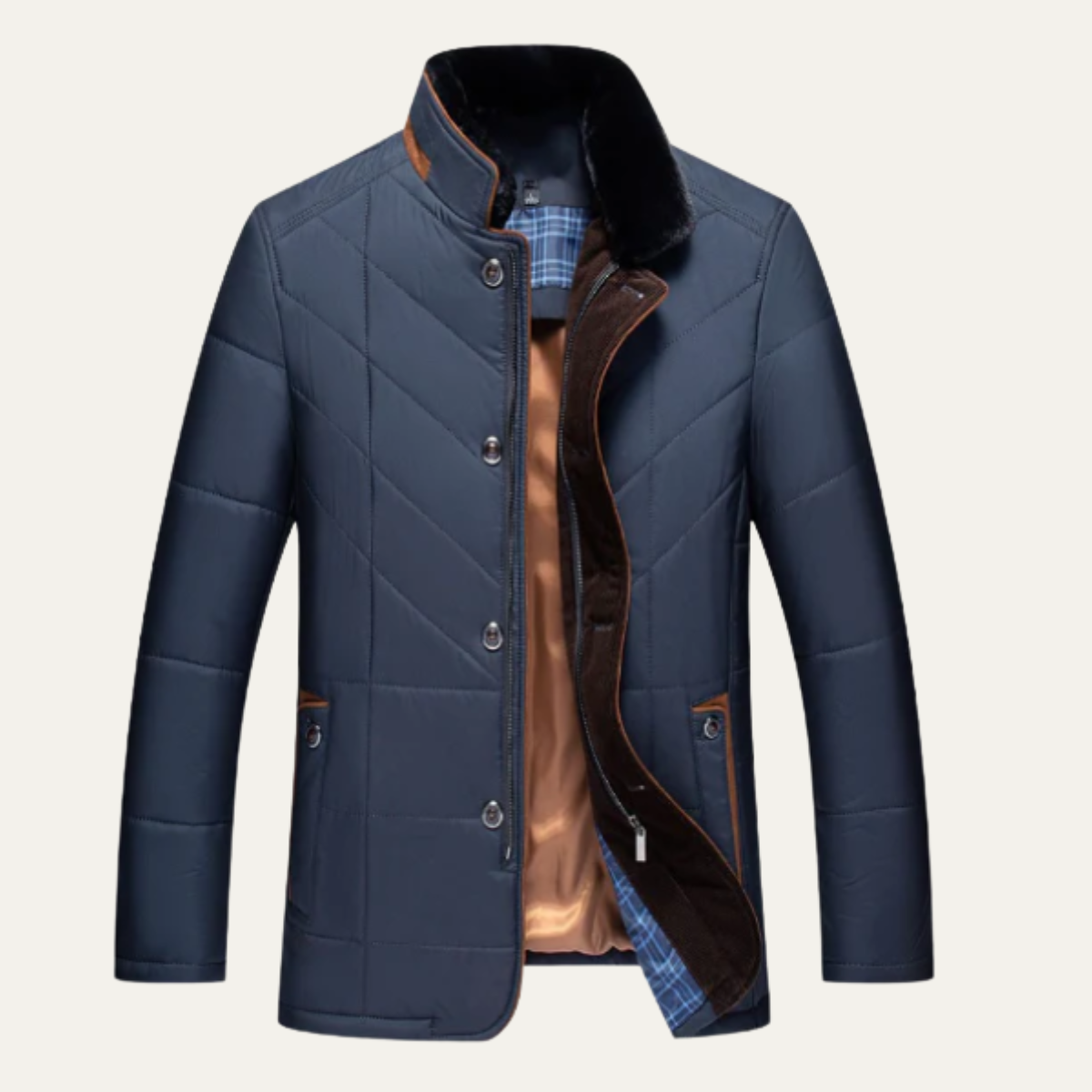 Men's Quilted Winter Jacket Padded Velvet Collar - VibreMode