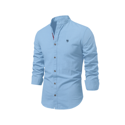 Men's Long Sleeve Button Shirt Band Collar White