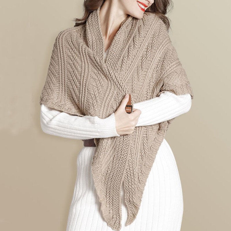 Triangular Knitted Scarf Leather Buckle