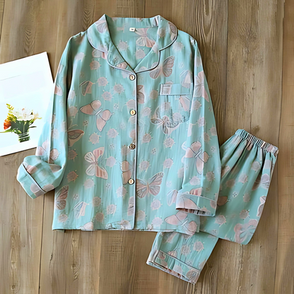 Women's Cotton Loungewear Set Butterfly Print