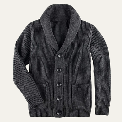 Men's Cotton Blend Cardigan Shawl Collar Chunky Knit - VibreMode