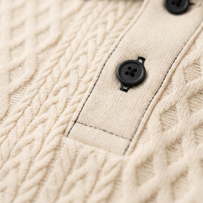 Men's Apricot Knitted Polo Shirt Ribbed Details
