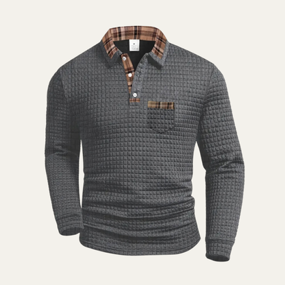 Men's Waffle Knit Polo Sweater - VibreMode