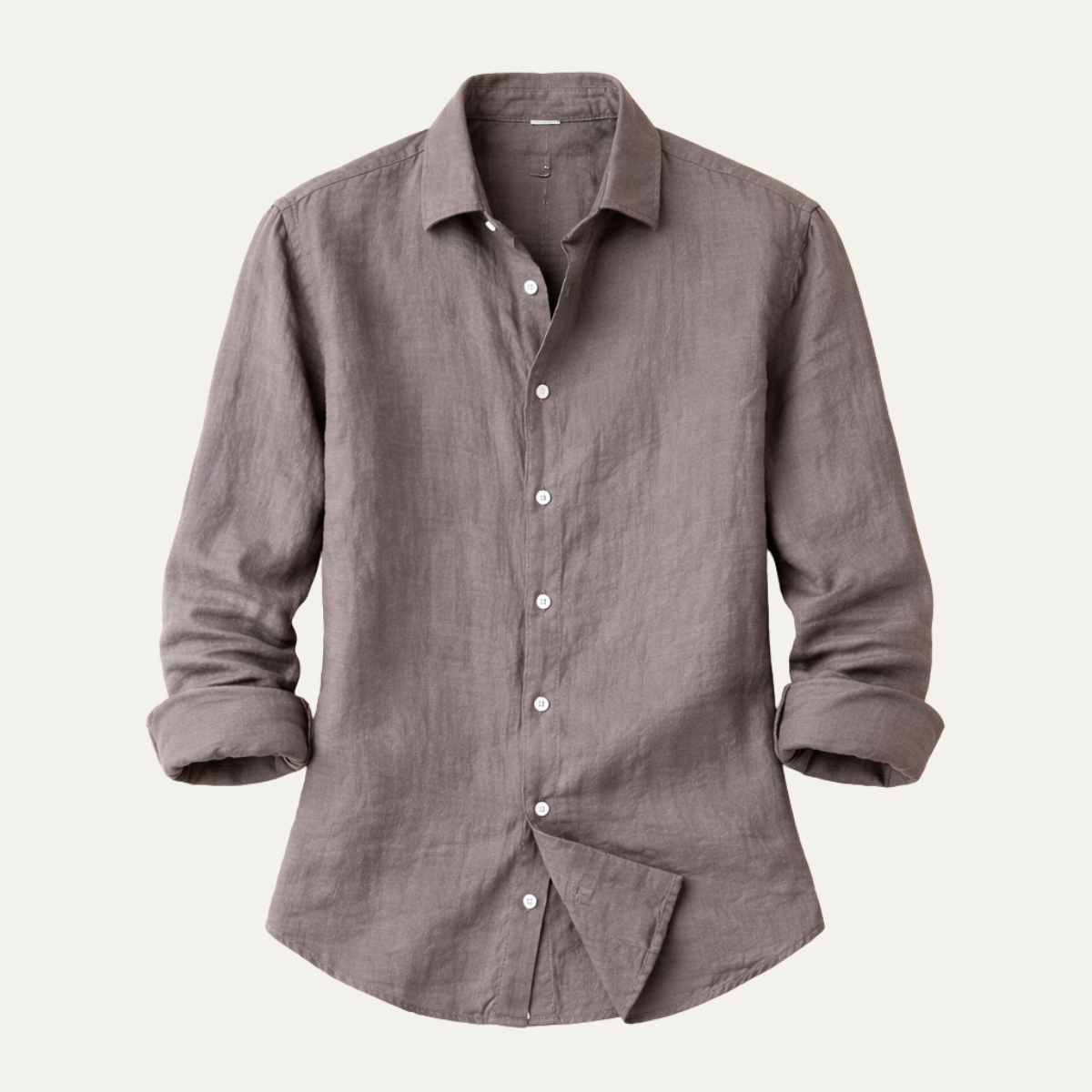Men's Linen Shirt Lightweight Turn Down Collar Beige - VibreMode