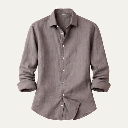 Men's Linen Shirt Lightweight Turn Down Collar Beige - VibreMode