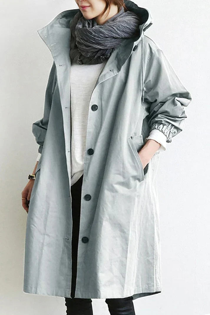 Women's Hooded Trench Coat Waterproof Cotton Long - VibreMode