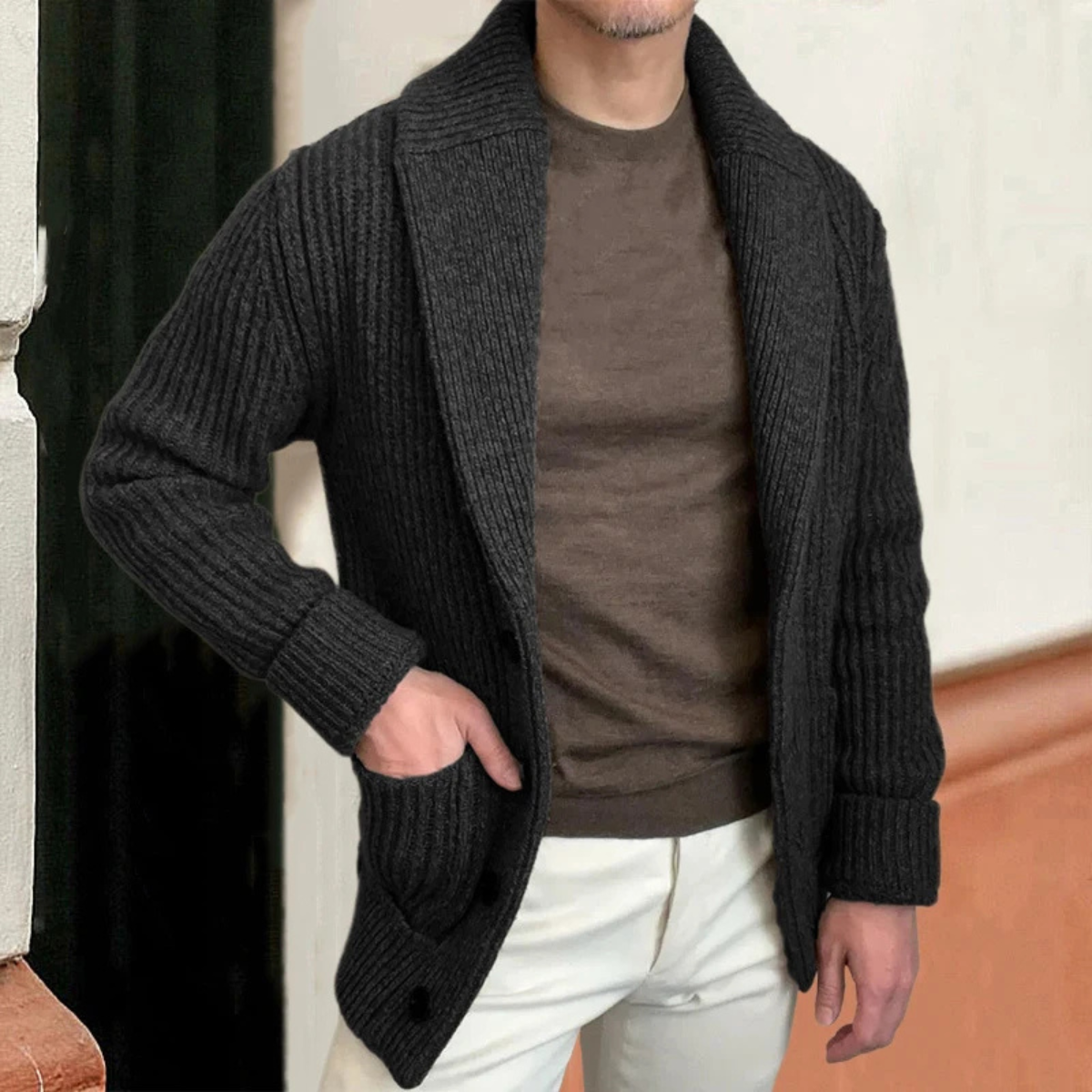 Aldercrest Men's Knitted Cardigan Chunky Button Up Shawl Collar
