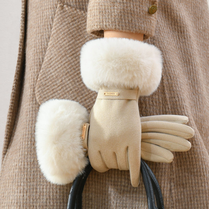 Women's Fitted Winter Gloves Fur Trim Cold Weather - VibreMode
