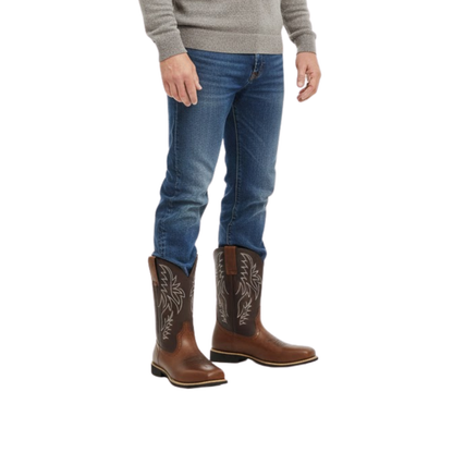 Rugged Mens Cowboy Boots with Embroidery Detail