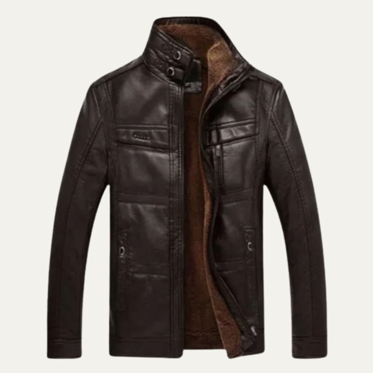Men's Leather Winter Coat Warm Fleece Lining