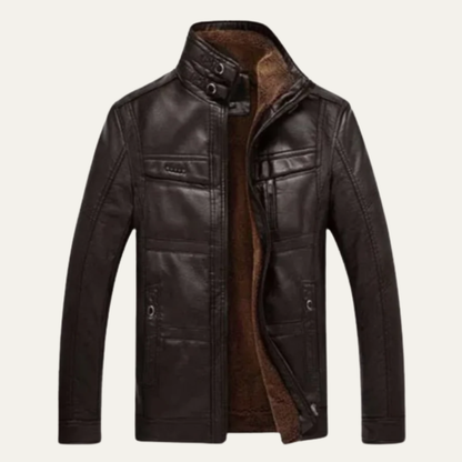Men's Leather Winter Coat Warm Fleece Lining