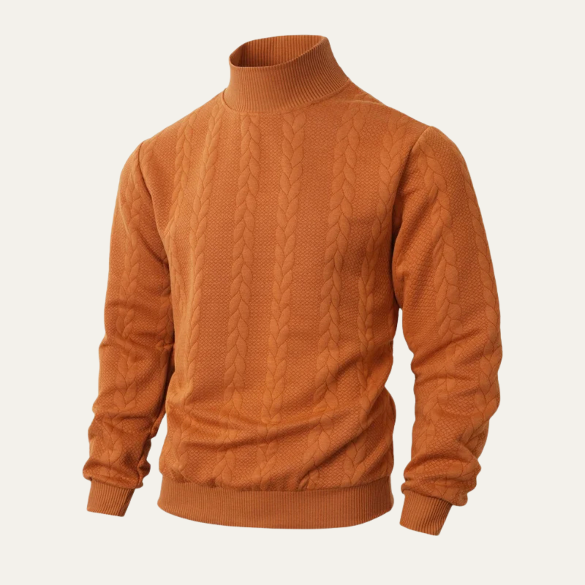 Men's Cable Knit Turtleneck Sweater Warm Ribbed - VibreMode