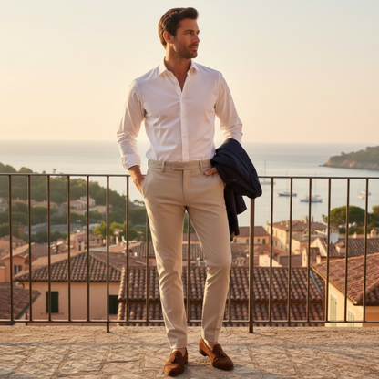 Men's Slim Fit Stretch Dress Pants Elegant Silver