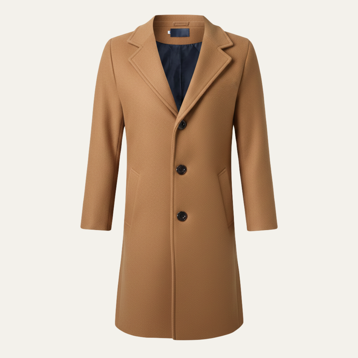 Men's Double Breasted Wool Overcoat Long Black