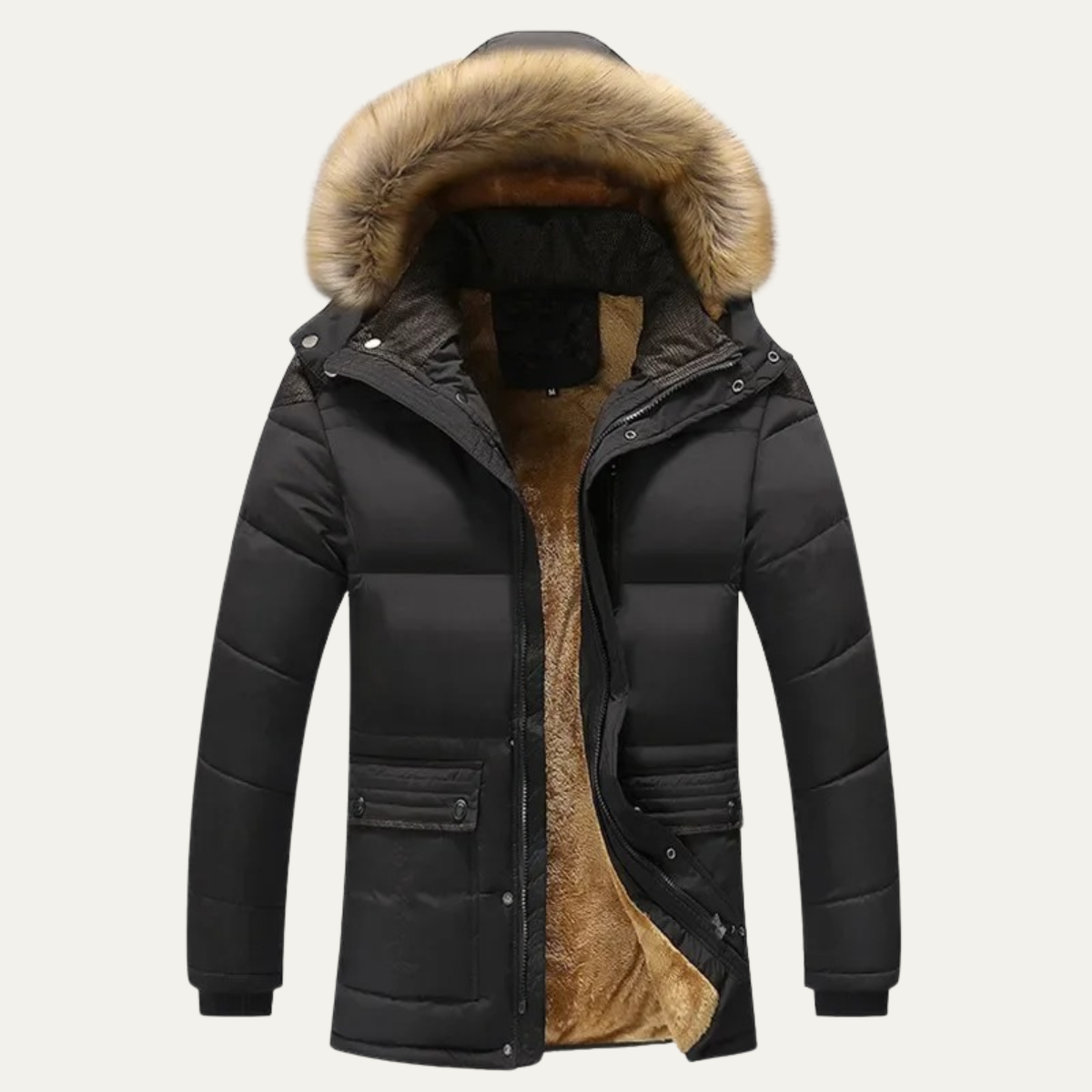 Men's Hooded Parka Jacket Fur Collar - VibreMode