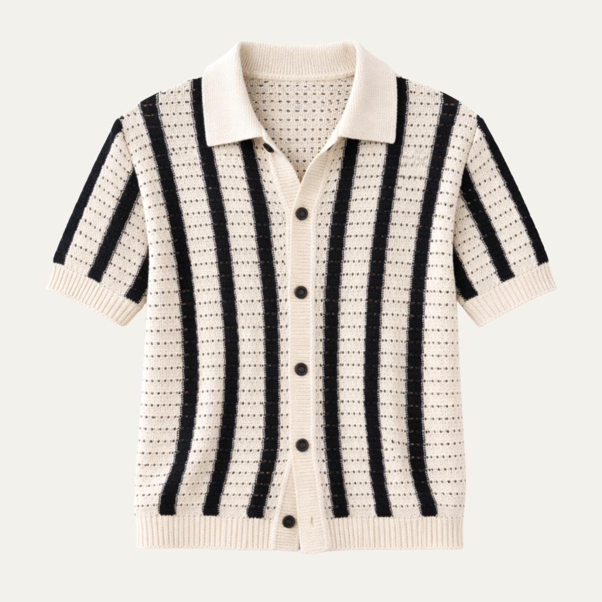 Men's Breathable Striped Knitted Polo Shirt - VibreMode