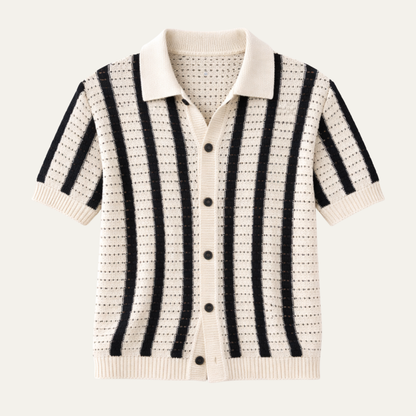 Men's Breathable Striped Knitted Polo Shirt - VibreMode