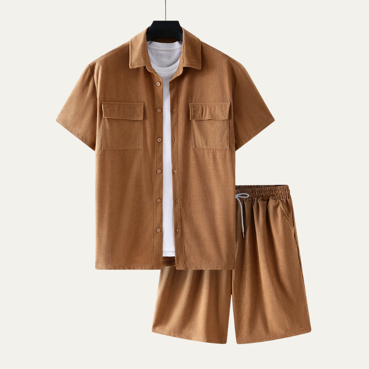 Men's Corduroy Summer Set Shirt And Shorts - VibreMode