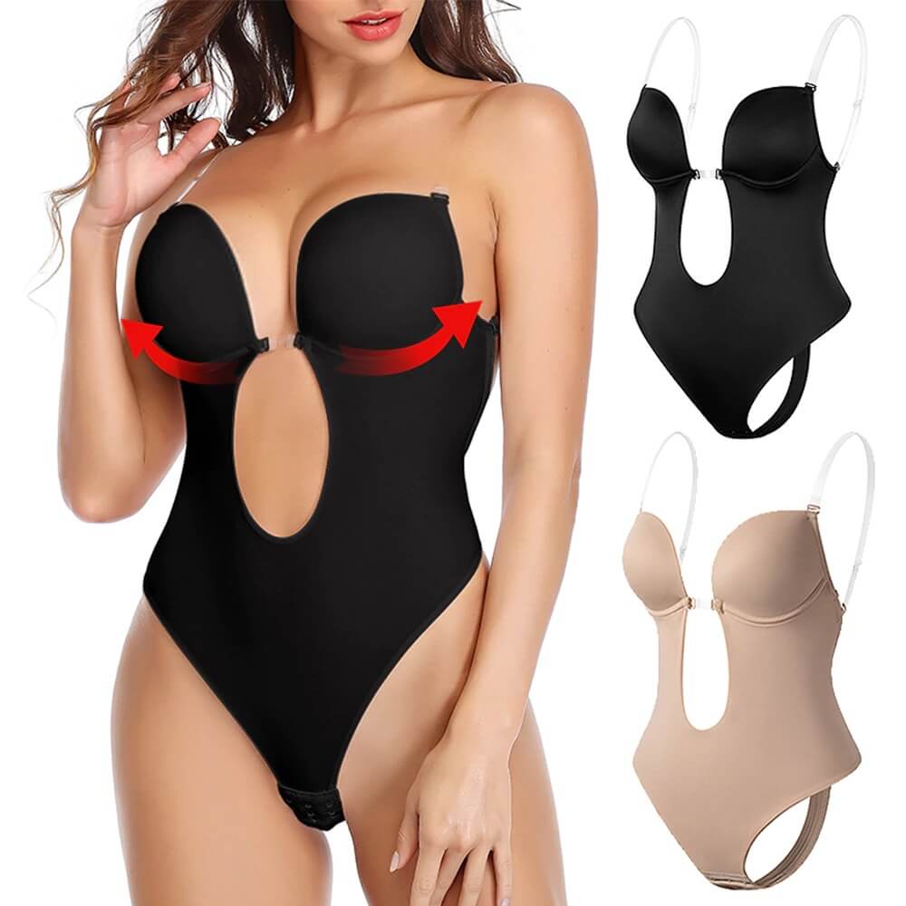 Lizy Women's Backless Shapewear Bodysuit Deep V Neck - VibreMode