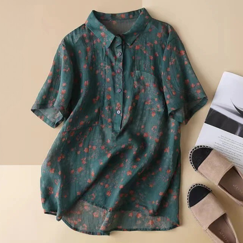Women's Floral Half Placket Shirt - VibreMode
