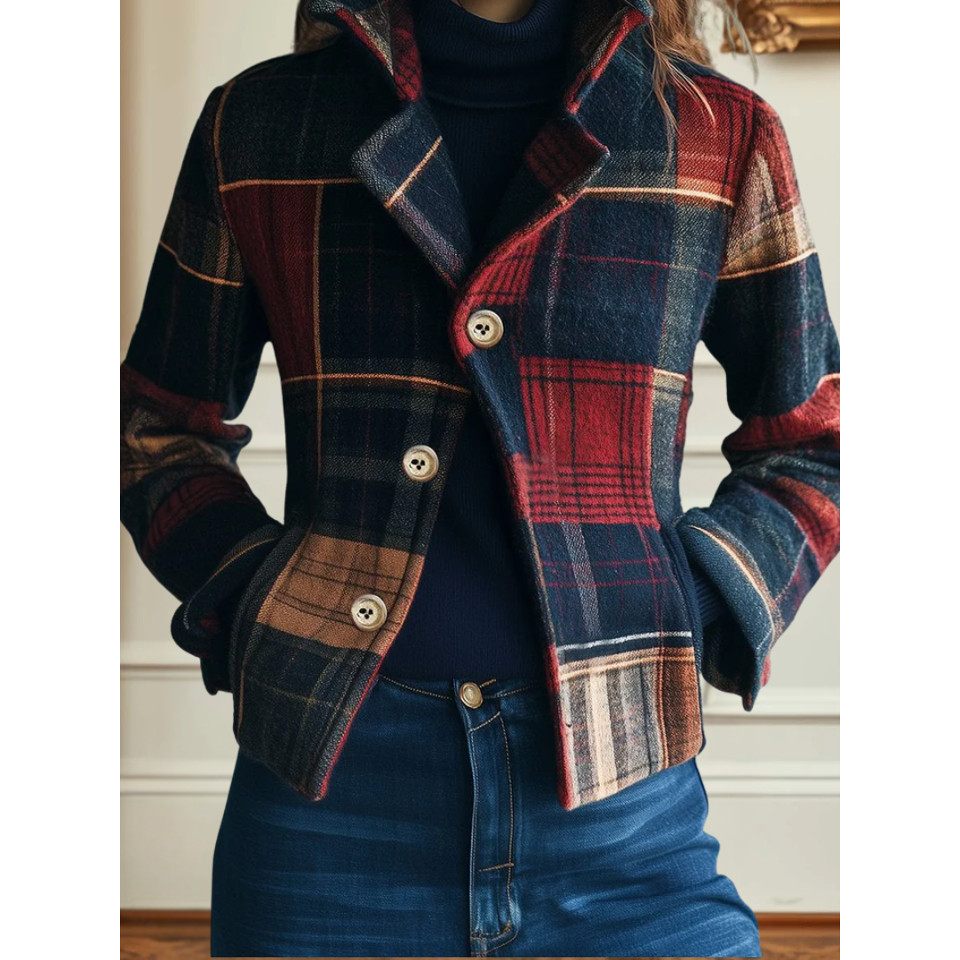 Women's Plaid Button Front Jacket - VibreMode