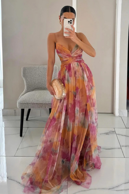 Ladies Flowy Chiffon Long Maxi Dress - VibreMode