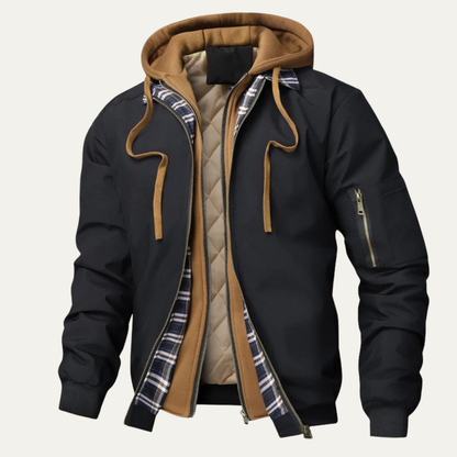 Men's Fleece Lined Hooded Bomber Jacket - VibreMode
