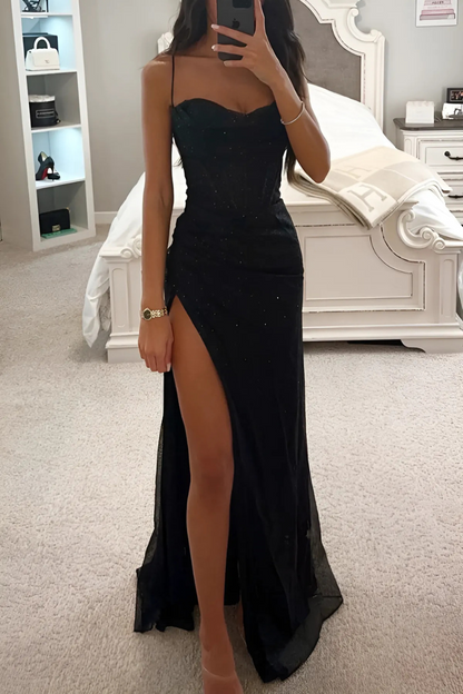 Women's High Split Evening Dress Spaghetti Strap Floor Length - VibreMode