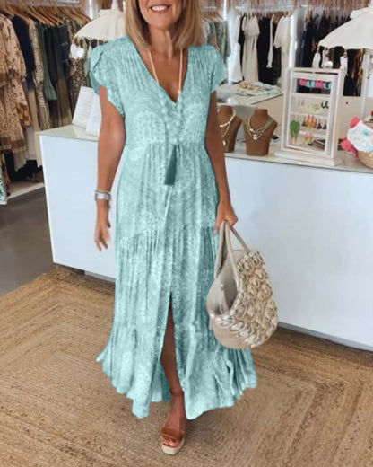 Hawaii Beach V-Neck Sundress with Short Sleeves