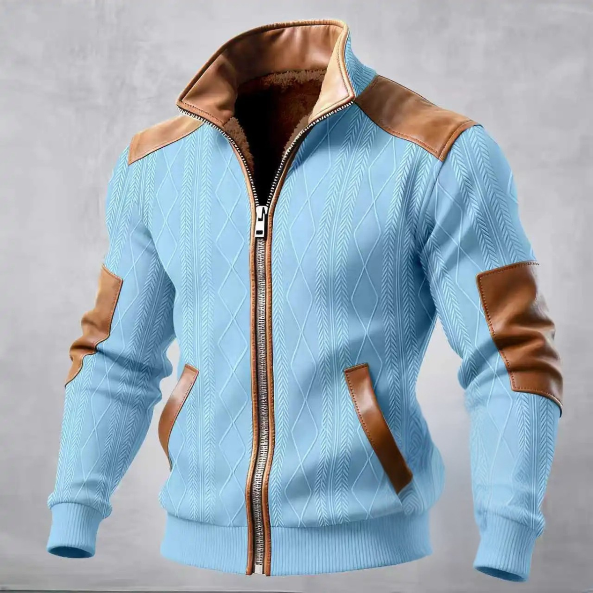 Men's Cable Knit Sweater Jacket Fleece Lined Zip Up