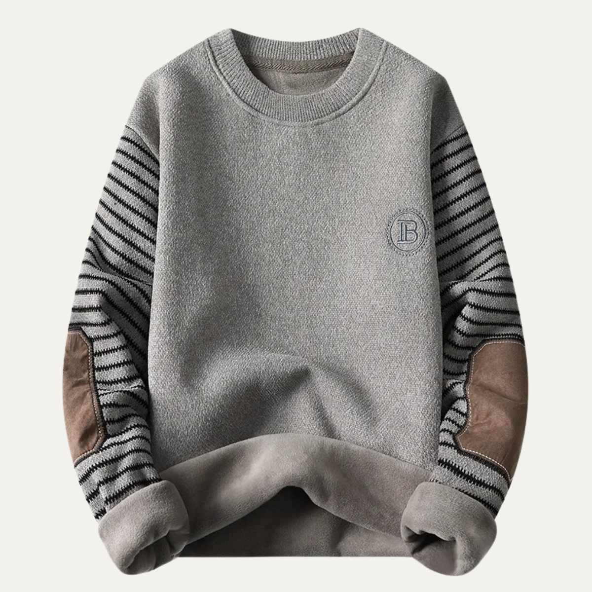 Men's Winter Fleece Sweater Striped Sleeves - VibreMode