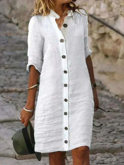 Women's Linen Midi Dress Lightweight Beige