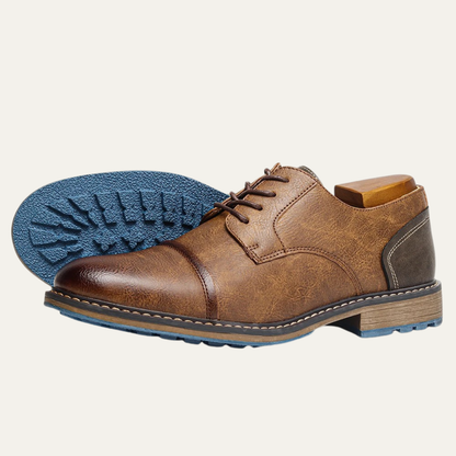 Men's Leather Oxford Shoes Lace Up Brown - VibreMode