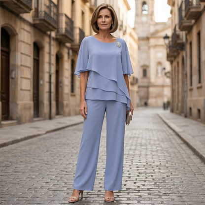 Women’s Chiffon Pant Suit Elegant Two Piece Set Formal Wedding Guest Outfit