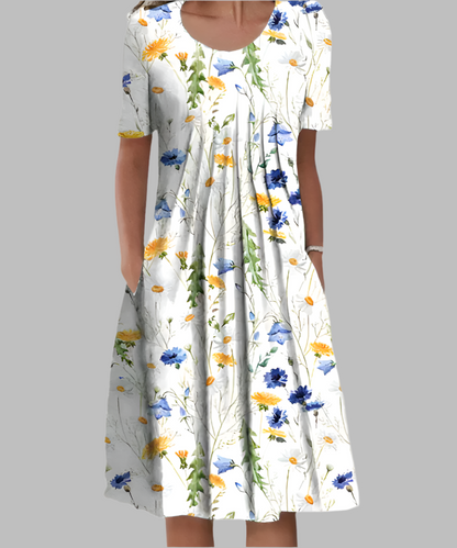 Women's Short Sleeve Flower Print Dress