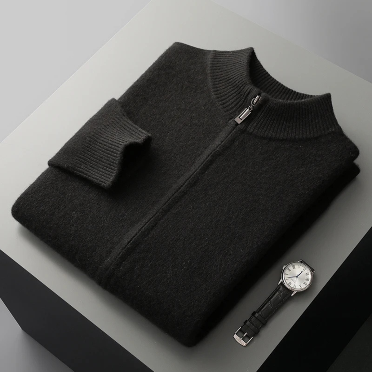 Men's Merino Mock Neck Zip Up Cardigan