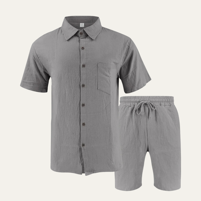 Men's Retro Beach Shirt And Shorts Set - VibreMode