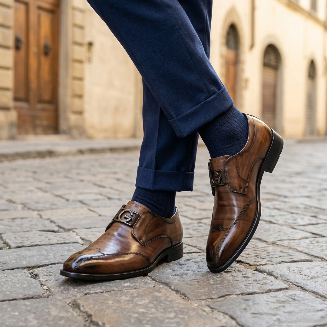 Men’s Leather Slip On Shoes Metal Detail Formal Loafers